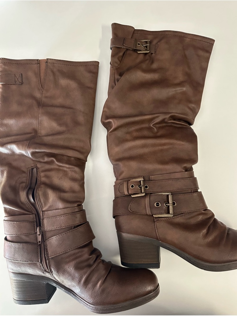 Carlos Santana Slouchy Buckle Knee-High Boots - Taupe Brown